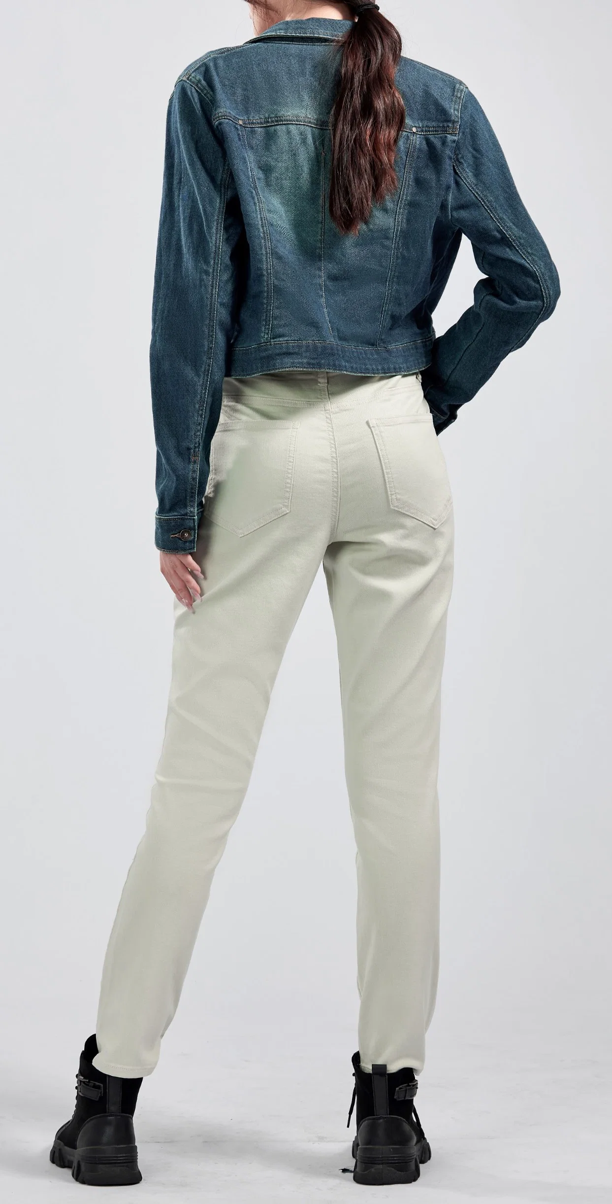 Custom Women Casual Fashion Plain High Waist Skinny-Fit Straight Twill Cargo Pants