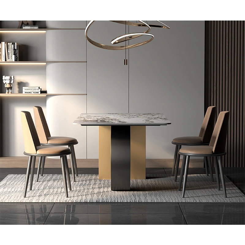 Modern Commercial Shop Restaurant Golden Stainless Steel Base Hotel Dining Set