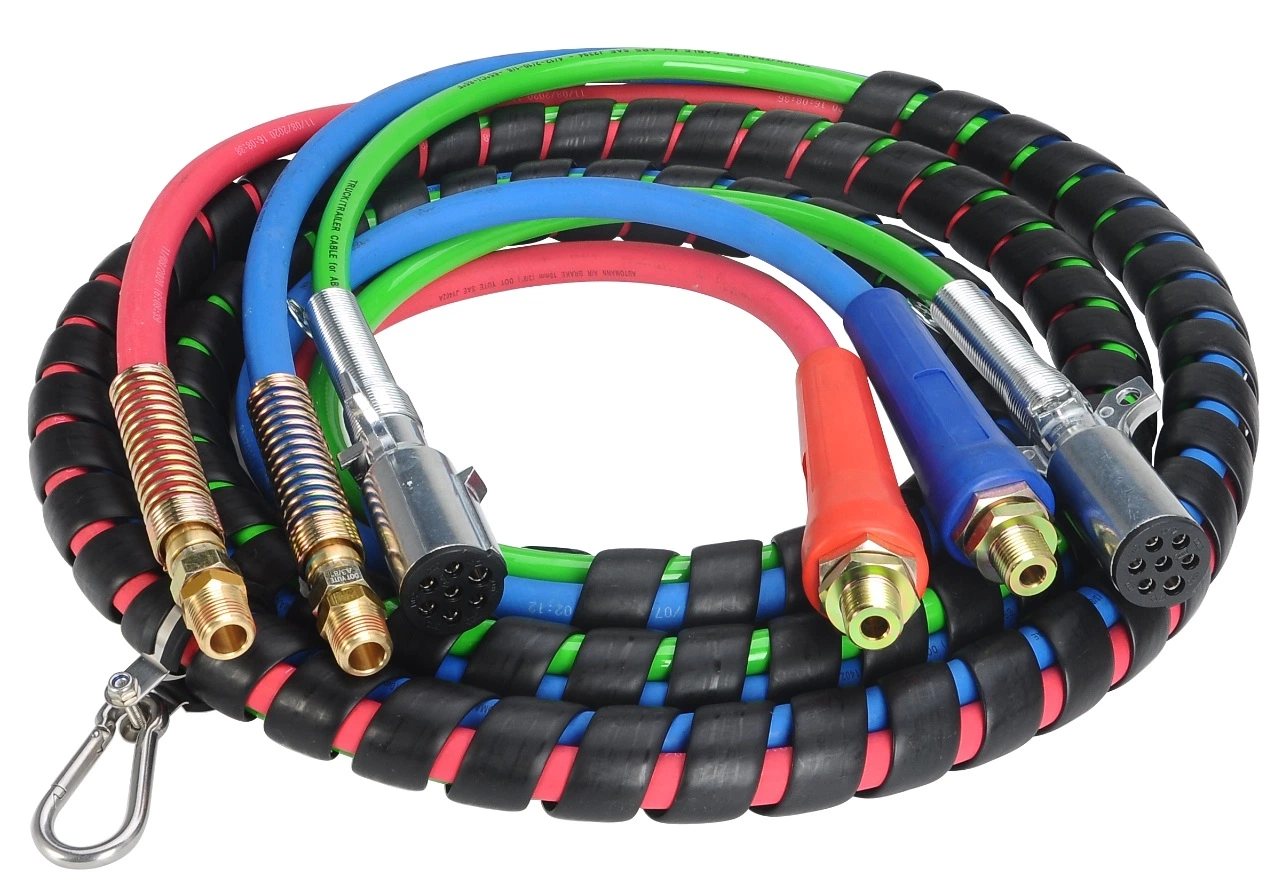 Yute 12FT 3-in-1 Red Blue Air Line Hose and ABS Electrical Cable Wrap