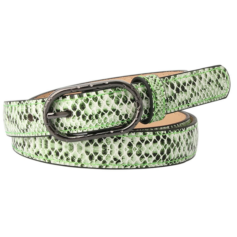 Fashion Design Ladies Snake Print Designer Decorative PU Leather Thin Belt