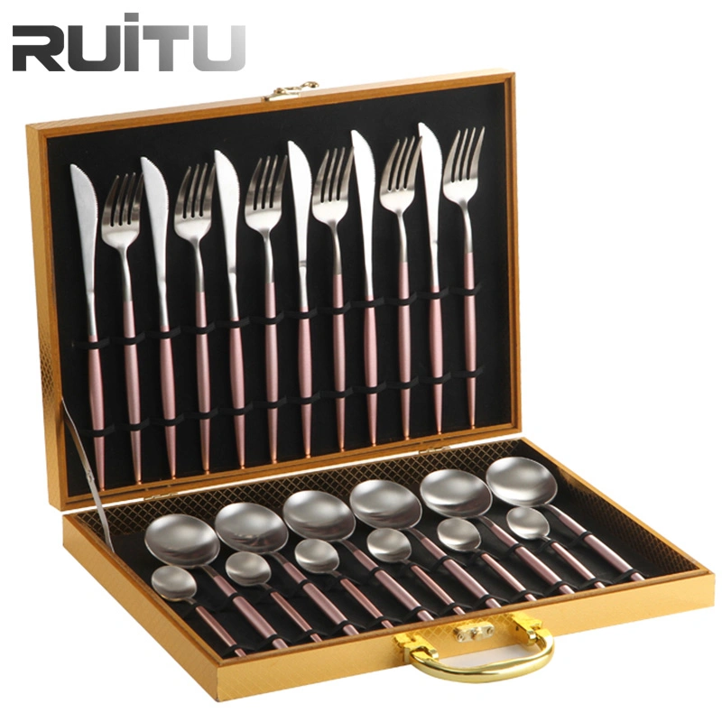 5 Star Hotel Restaurant Table Ware 304 Portugal Stainless Steel Wholesale/Supplier Cutipol Flatware Cutlery Set Wedding Reusable Edible Pink Matte Gold Plated Cutlery