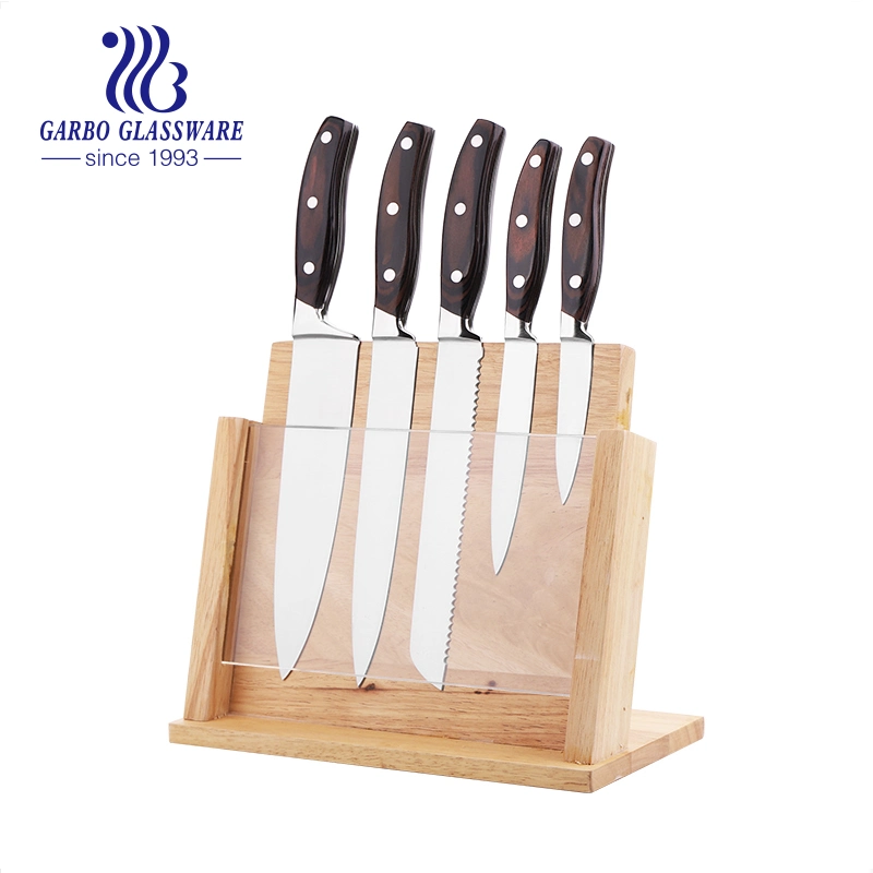 Acero inoxidable Kitchen Knives Set de cuchillos de fruta Tijeras conjunto con Soporte base juego accesorios de cocina