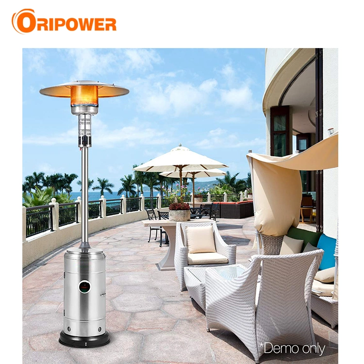 H1107g Stainless Steel Patio Heater Outdoor with Wheel, Umbrella, Real Flame