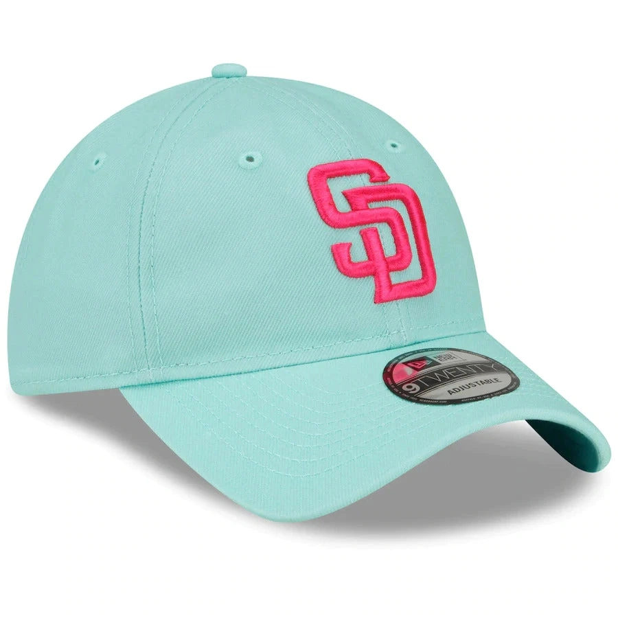 San Diego Padres M-L-B 9twenty 920 Adjustable Cap Hat Light Teal Crown/Visor Magenta Logo (2022 City Connect)