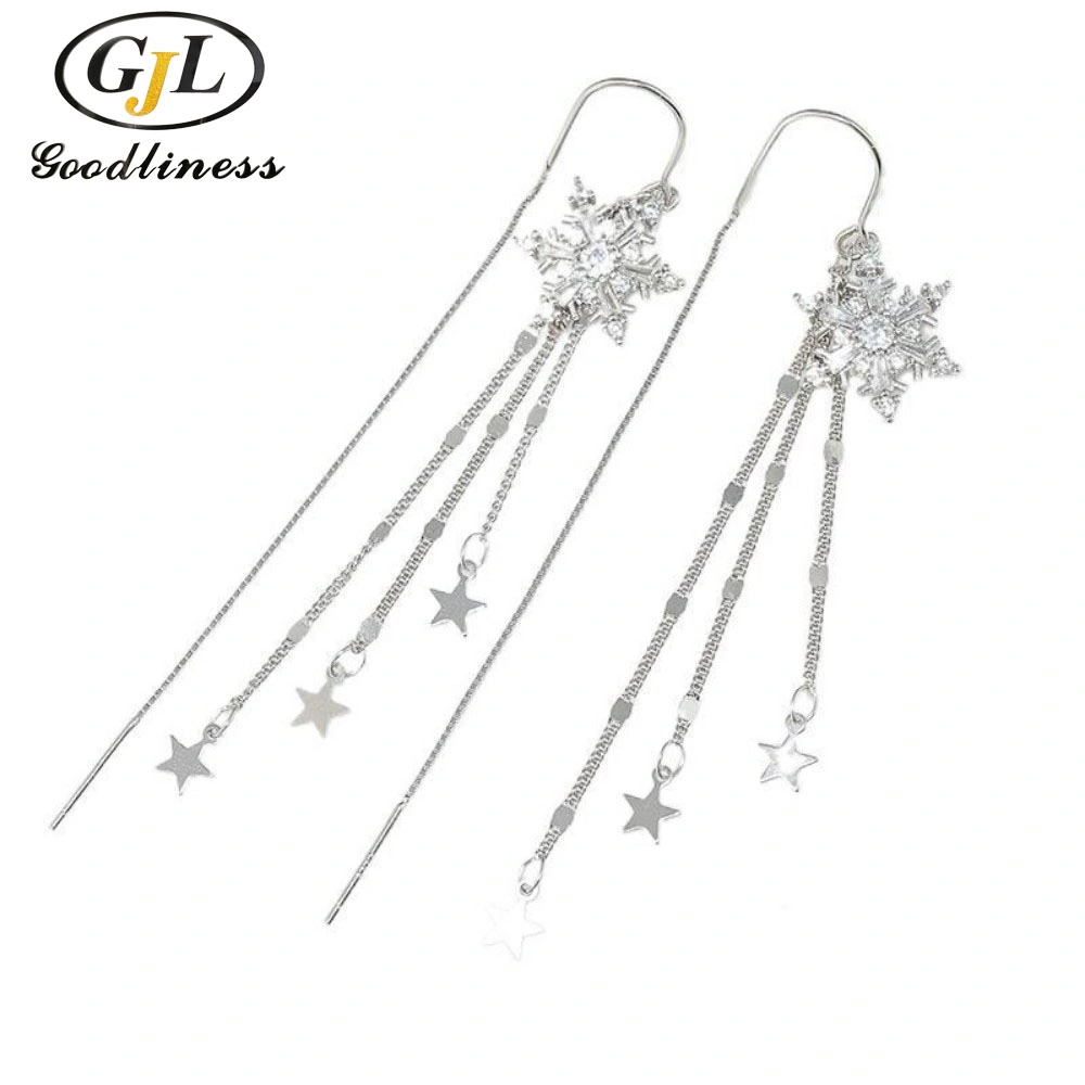 Оптовая торговля моды в раскрывающемся списке Earring серебристого цвета с изображением снежинки Star аксессуары