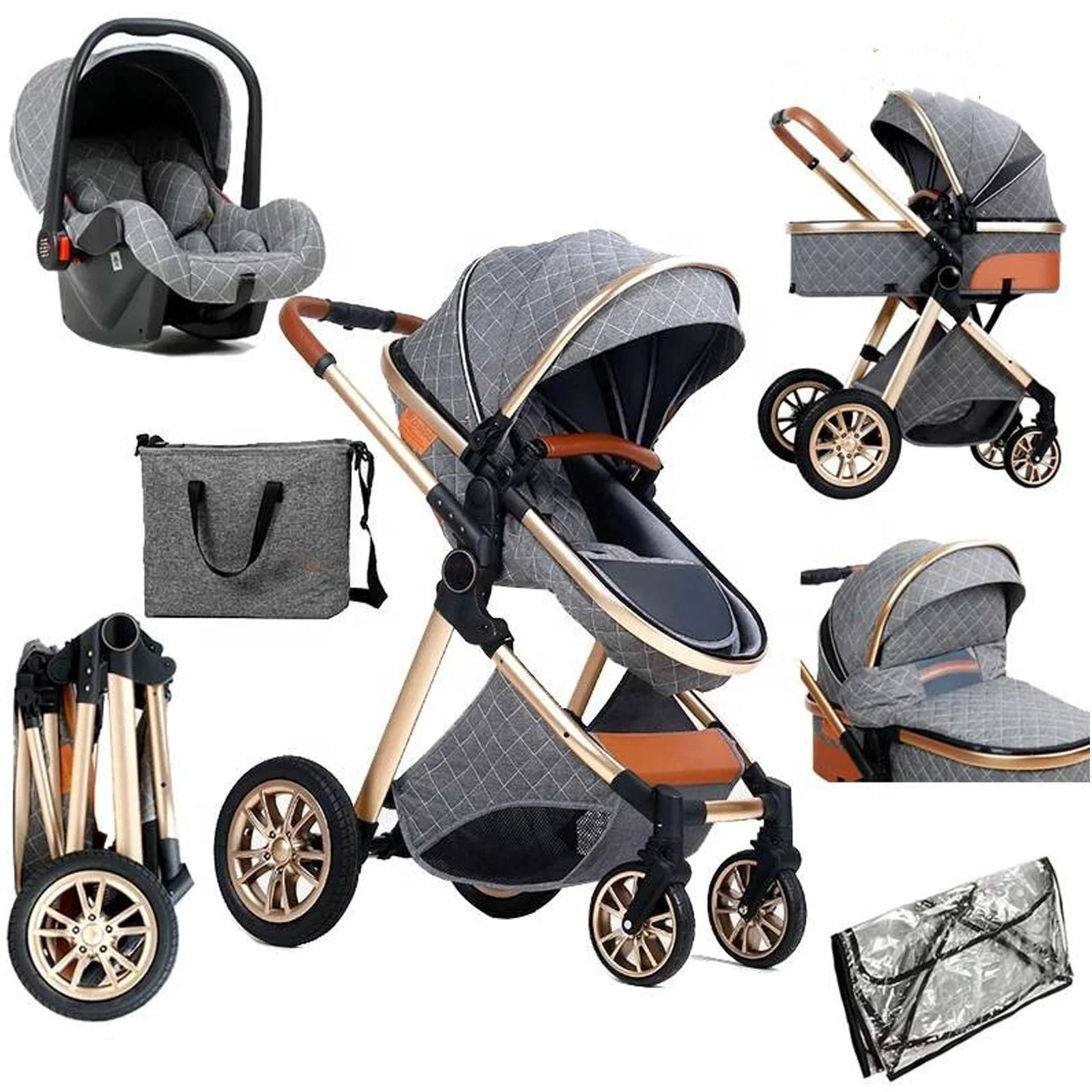 Germany High quality/High cost performance  Customized Frame New Born Baby Sleeping Pram Carry 3 in 1 High View Baby Stroller