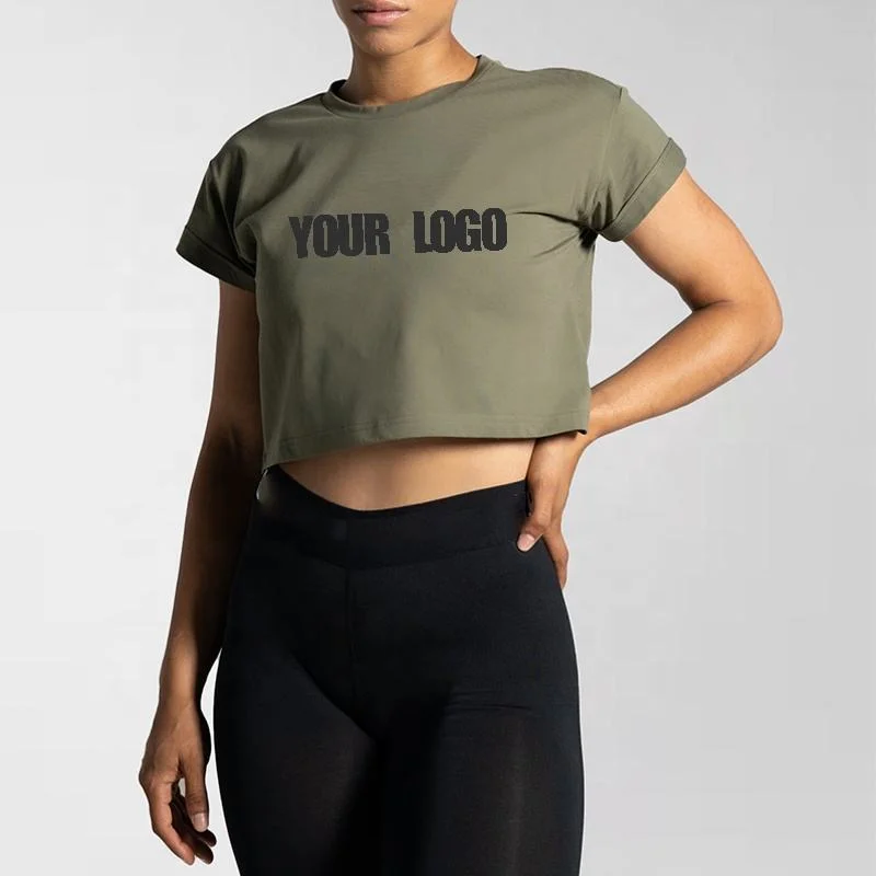 Custom Logo Green Baby Cool Girl Tee Designs Crop Top T Shirt for Women