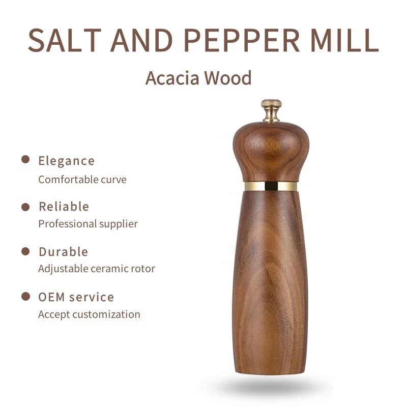 Kitchen Gift Set Wooden Salt and Pepper Grinder Manual Acacia Wood Black Pepper Mill with Tray