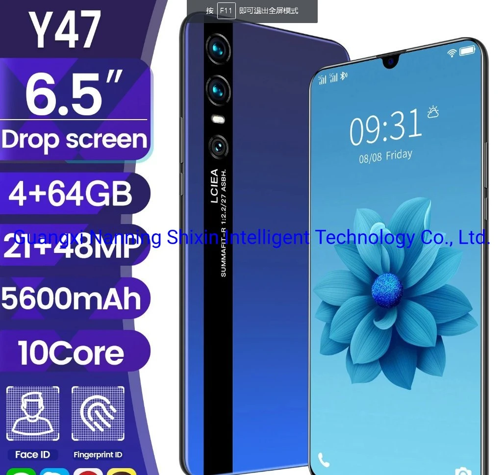 6.5 Inch Y47 HD Real 4GB RAM + 64GB ROM Smart Phone 3 SIM Card Mobile Phones