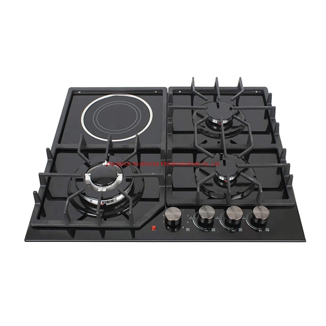 Factory Price 59cm Stainless Steel Panel 1 Electric Hotplate with 3 Gas Burner Gas Hob