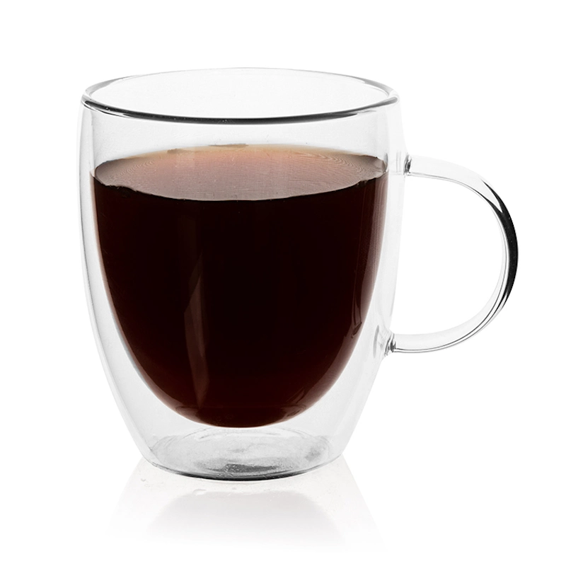 Doble pared 12oz taza taza de café 2 Boca Borosilicate-Glass fundido