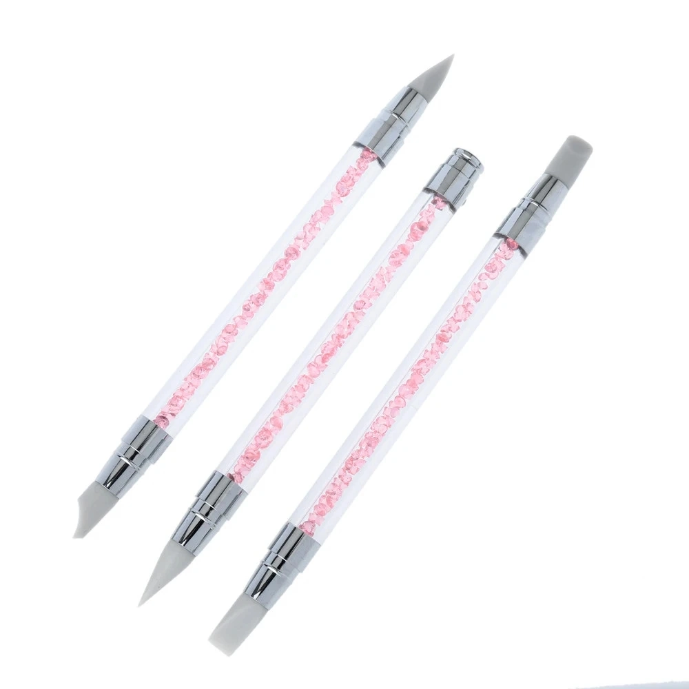 2021 Double Heads Silicone Nail Drill Pen Acrylic Handle Dotting Pencils Nail Art Picker Pen Manicure Tool