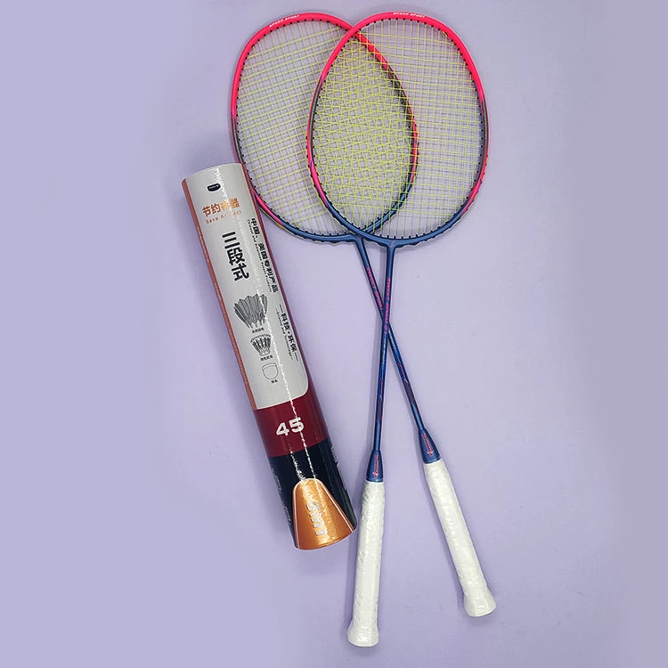 Badminton Set 2PCS Full Carbon Rackets with 1 Dozen Hybrid Shuttlecock Badminton Shuttles