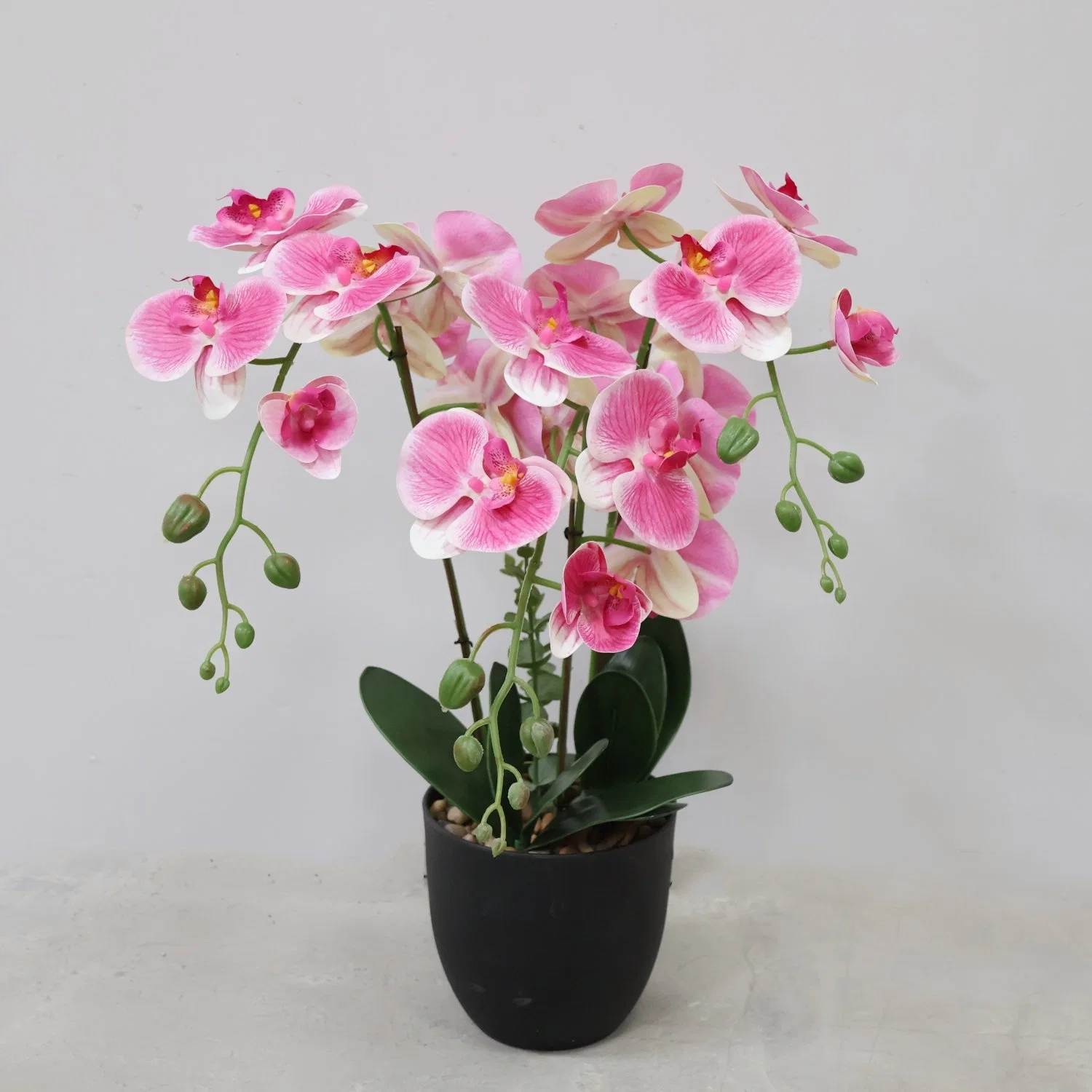 Fashion Silk Orchids Artificial Flower Moth Orchid with Pot for Office Table