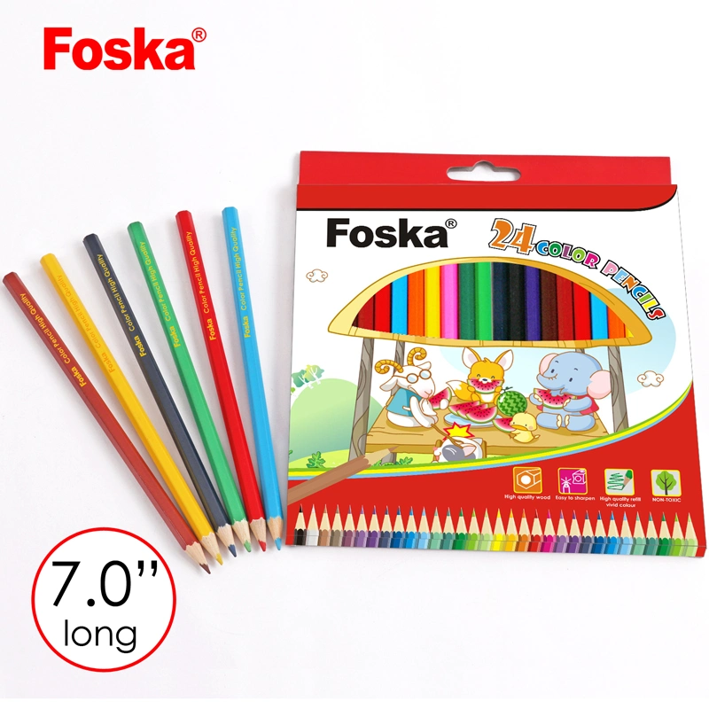 Высокое качество Foska 7.0'' 24 цветов из естественной древесины с шестигранной головкой цветной карандаш