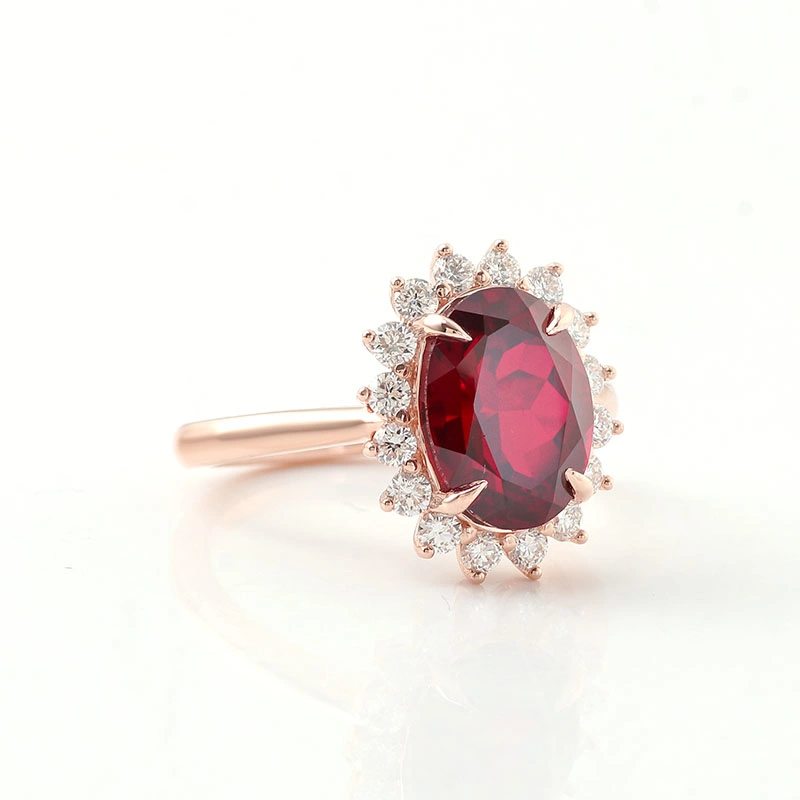 L'anneau rouge rubis Diana Ruby bague diamant or 14K et de forme ovale Ruby bague de fiançailles Bijoux diamants Lab Halo Anniversaire Cadeau pour sa