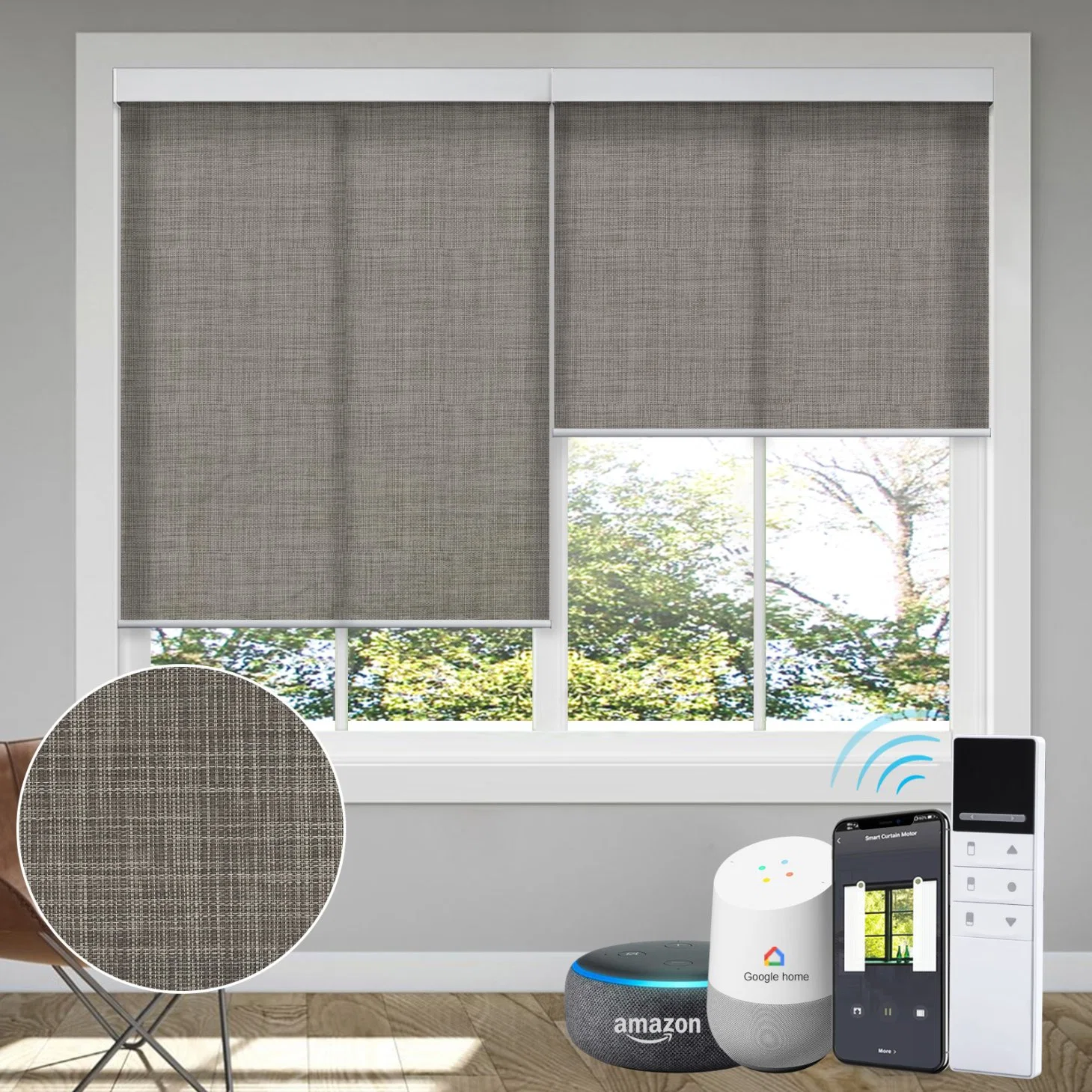 Motorized Sunscreen Roller Blinds Intelligent Remote Control Roller Blinds