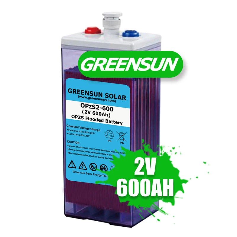 Transmissão de potência de Venda a quente Greensun 2V 600ah 800ah 1000ah Bateria de armazenamento solar ácido Opzs