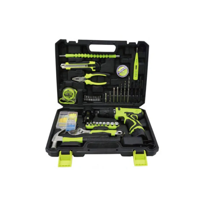 Wholesale Yellow Color Electric Tool Kits Cordless Drill Set with Two Lithium Batteries for Home Use