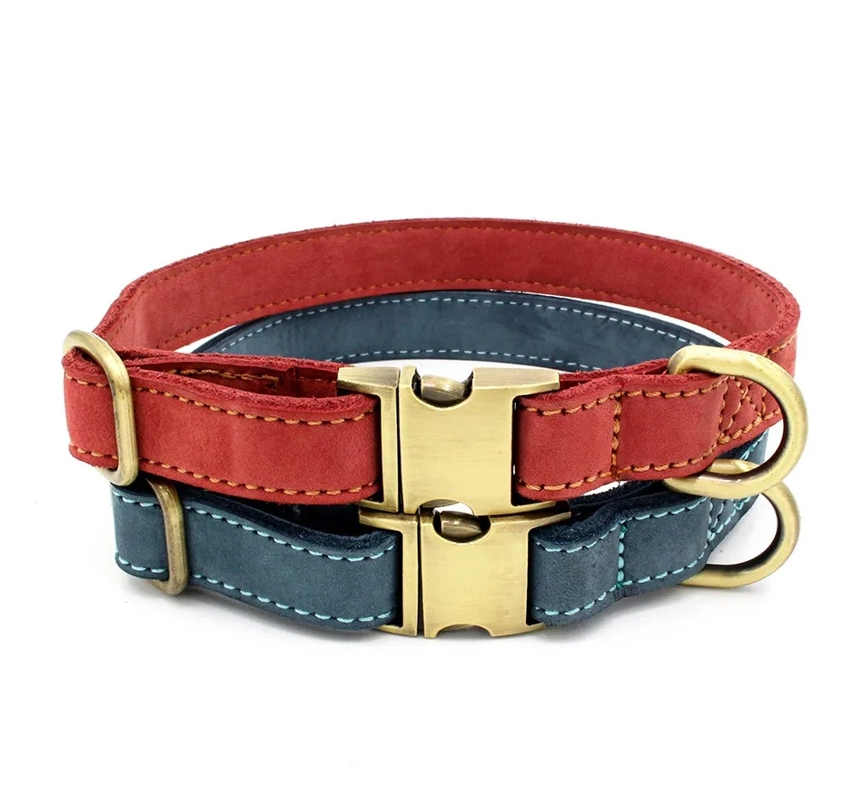 Real Suede Leather Dog Collar avec boucle métallique pour chien Bulldog Teddy Poodle Husky, Whippet, PET Dog Collar