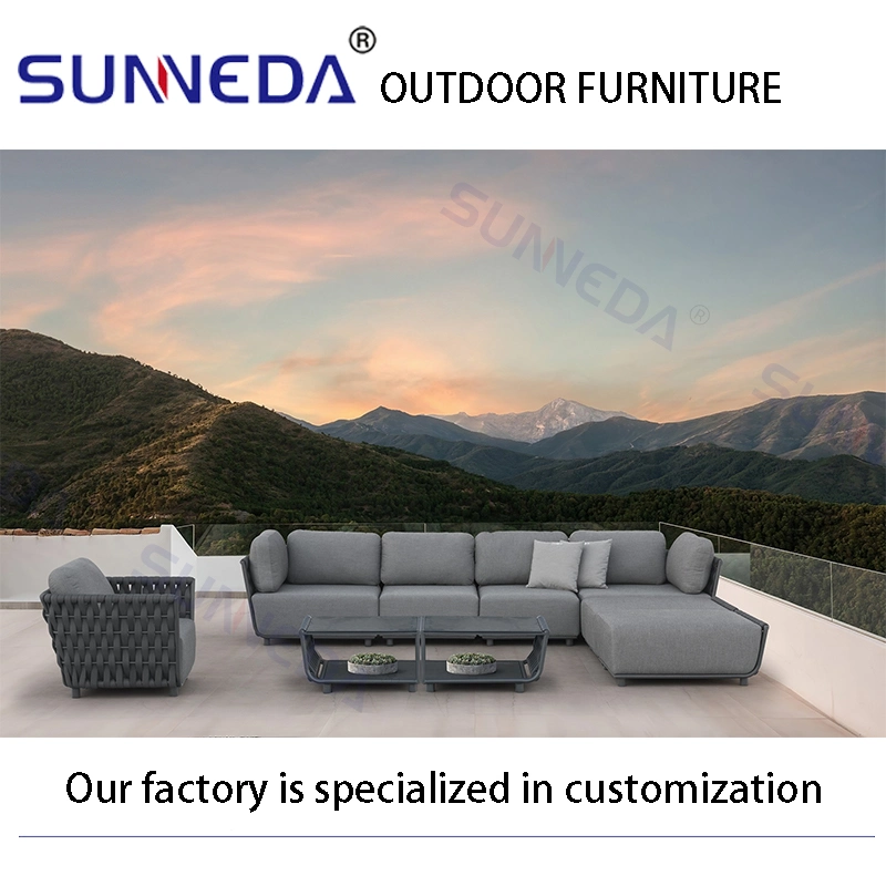 Sectional Aluminium Alloy Metal Frame Webbing Fabric Foam Garden Furniture