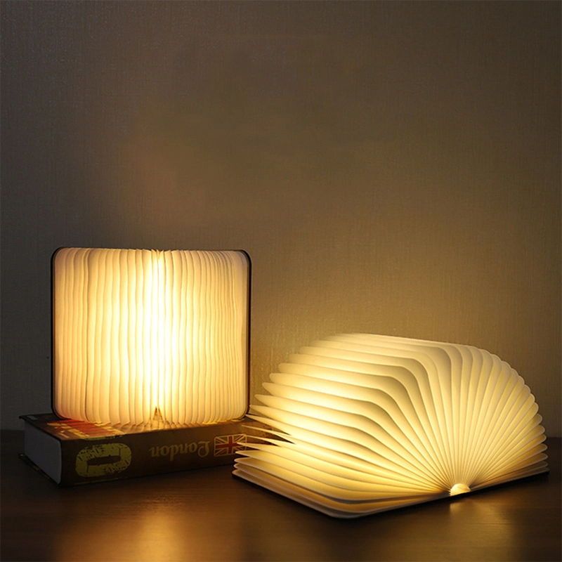 Ellegant Home Decoration Outdoor Lighting PU Wood Grain Lamp LED Light Universal Magnetic Upgraded Wood Book-Shaped Light Lamp LED Desk Lamp