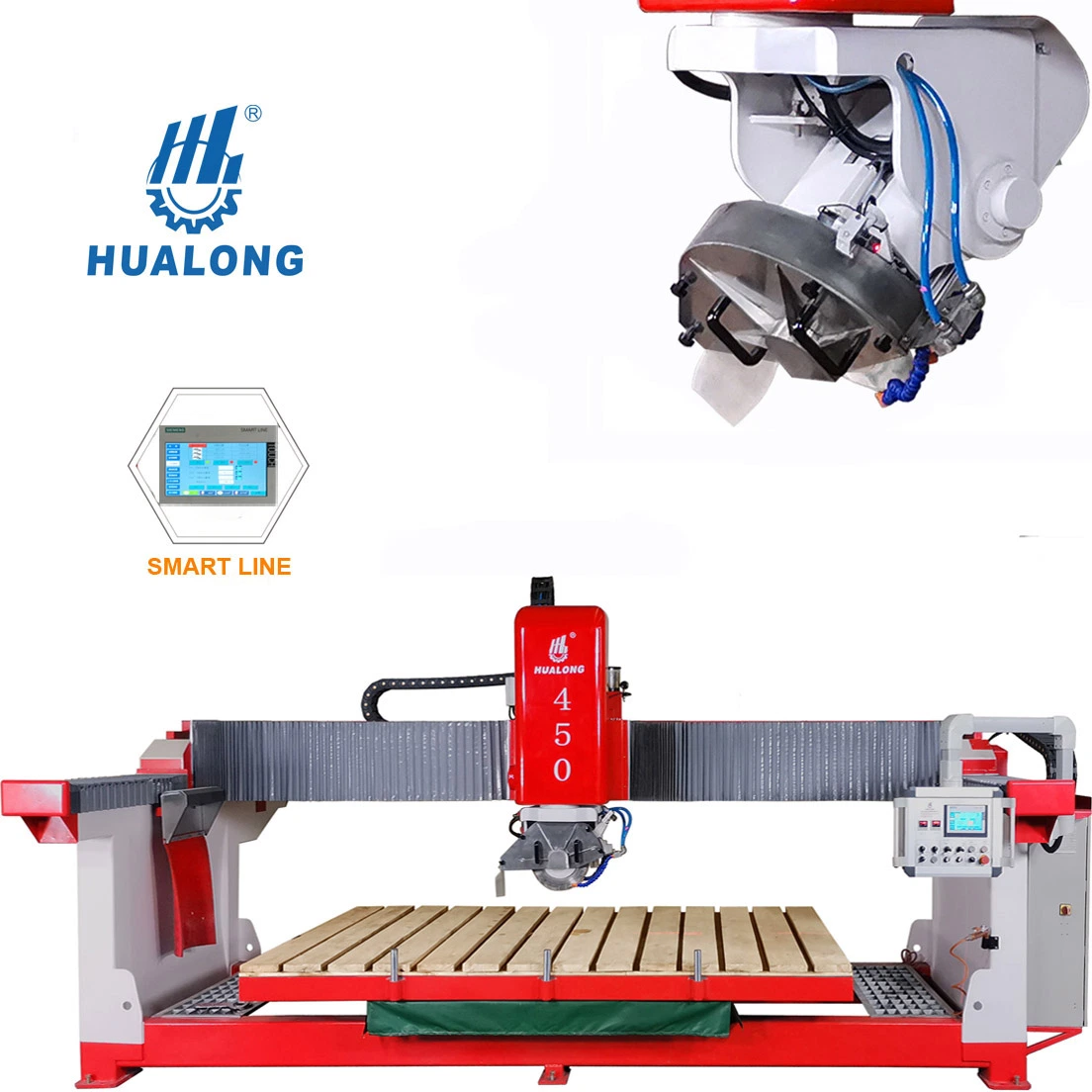 Hualong Stone Machinery Hlsq-450 Multifunctional Automatic Bridge Saw for Granite Marble Slab Cutting to Size for Countertop and Tiles and Stairs Bevel Edge