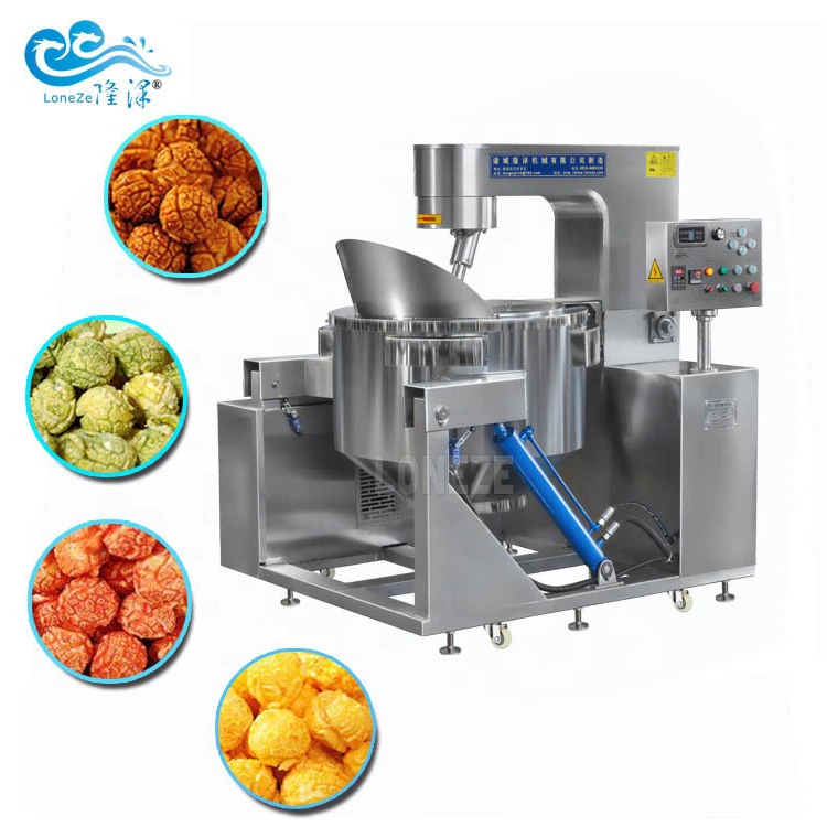 PLC Control automático de la agitación de la industria de cine portátil Chocolate automatizada con sabor a caramelo dulce auto barato Ss calefacción electromagnético máquina de hacer palomitas de maíz