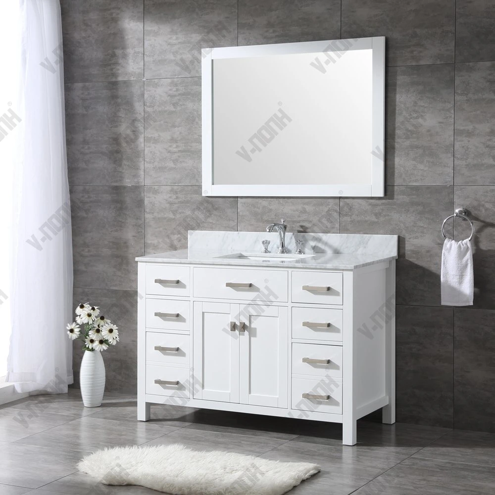 48 بوصة على الطراز الحديث Carrara أثاث حمام ذو سطح رخامى أبيض