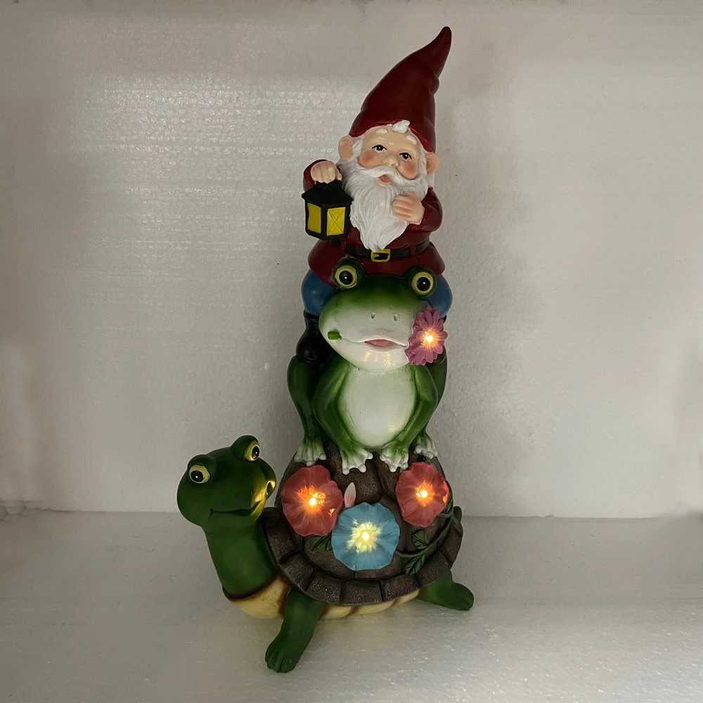 Resina personalizada Tartaruga e Frog Garden pequenas figuras Estátua Outdoor luzes LED Solar de ornamentação artesanato