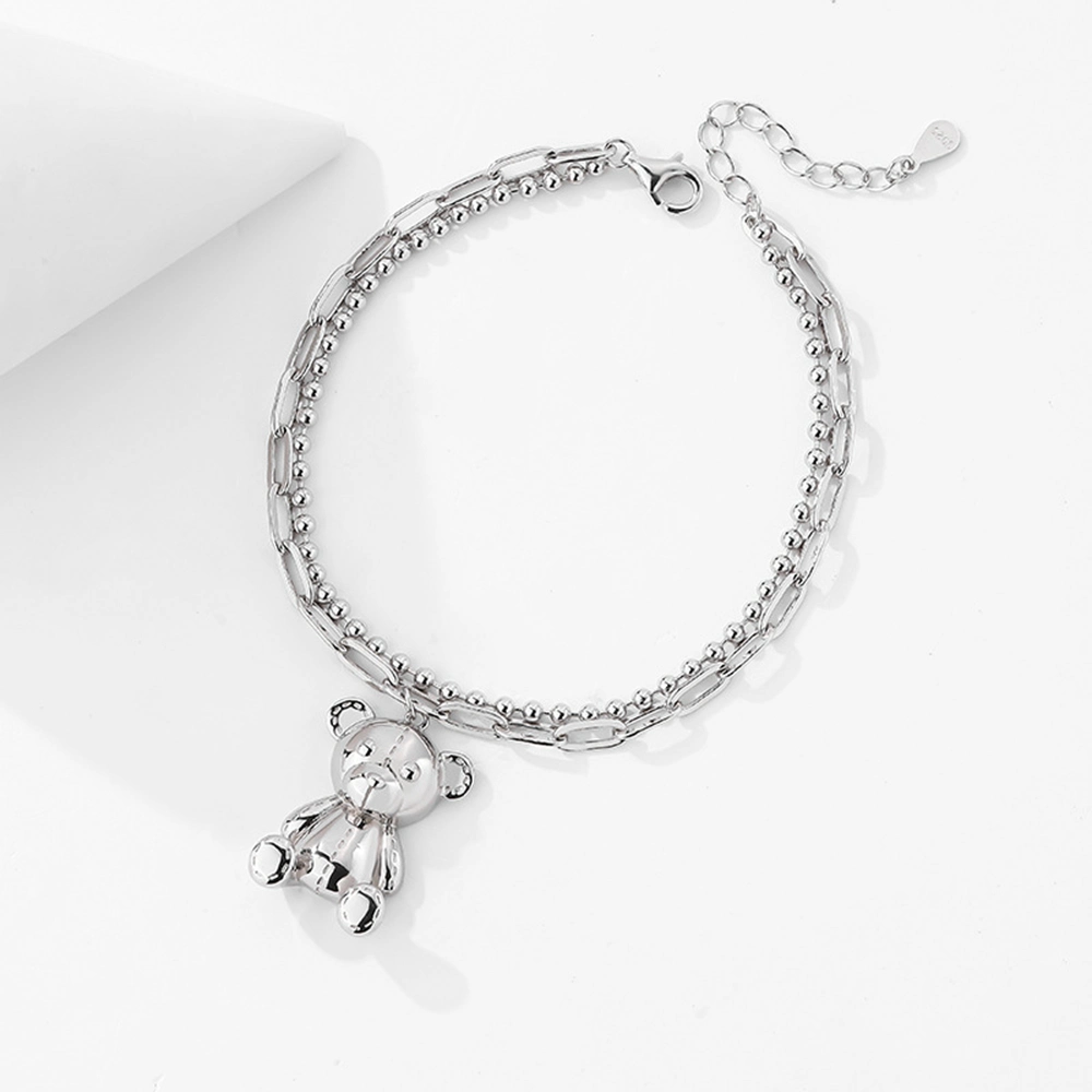 New Arrival 925 Sterling Silver Gold Plated Animal Cartoon Series Charms Teddy Bear Bracelet