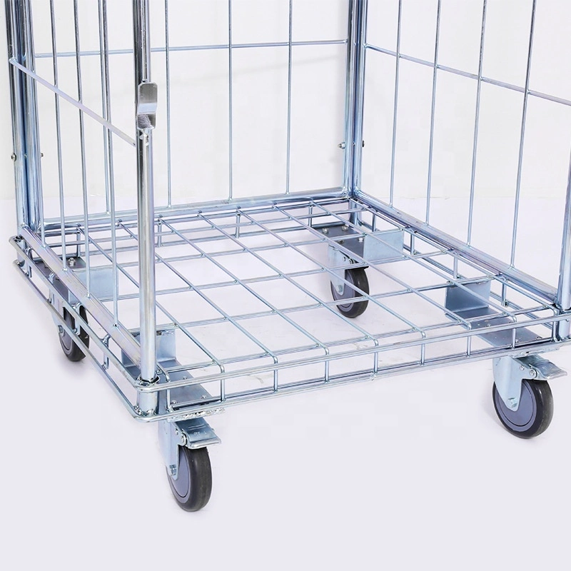 Four-Sided Folding Gate Steel Roll Containers for Warehouse and Laundry Discount