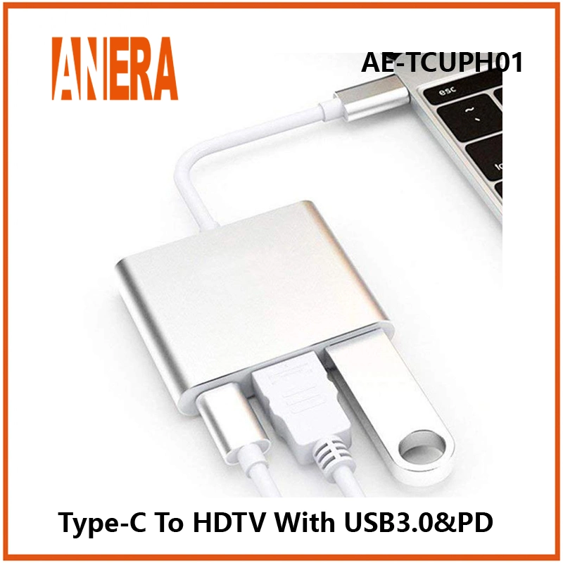 Un alto rendimiento 3 en 1 USB C tipo portátil C Hub Adaptador con USB3.0 Carga Pd y HDMI.
