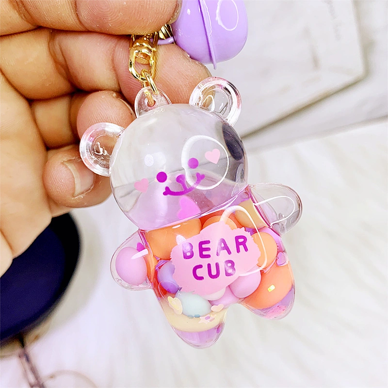 Cute Bear Jelly Beans Floating Liquid Keychain Creative Acrylic Keyring Women Bag Pendant Gift