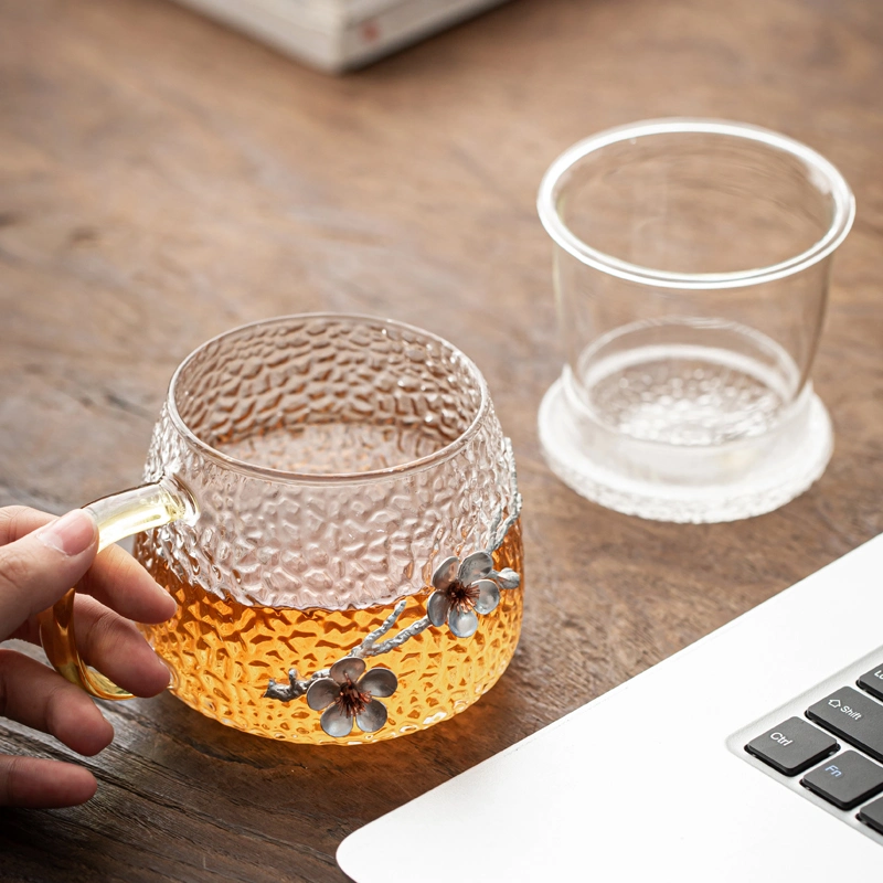 Gobelet à eau en verre à marteau japonais thé à fleurs Verre filtrant de séparation du thé