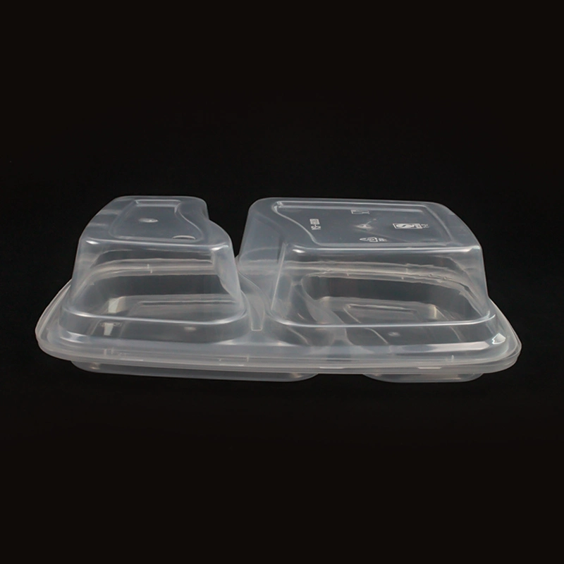 Disposable Plastic Food Container PP 2 Compartment Bento Box with Lid