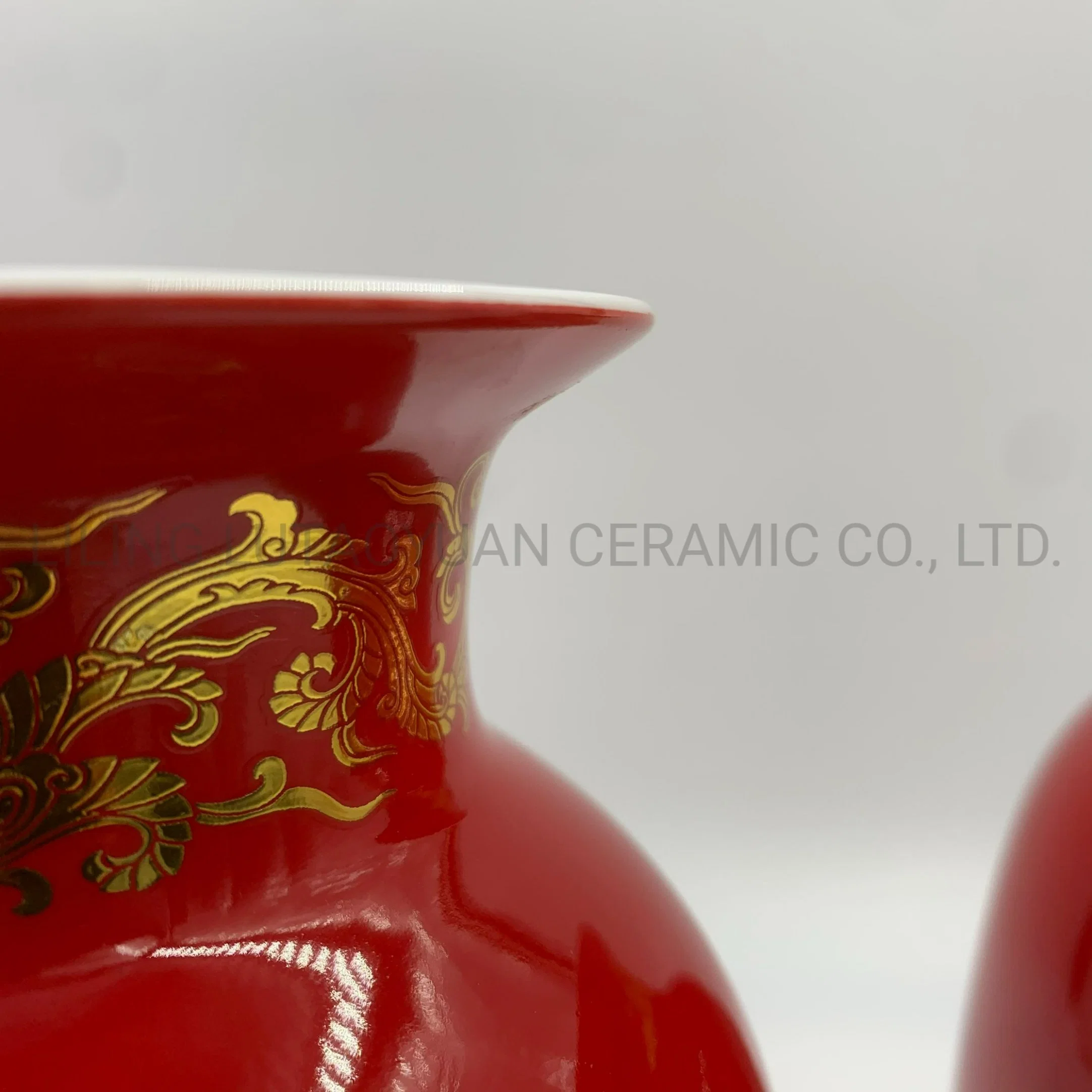 Porcelain Colored Promotion Gold Red Ceramic Vase Phoenix and Gragon for Home Decor Canteen Dining Room Hotel with Customized Color Pattern Logo and Designs