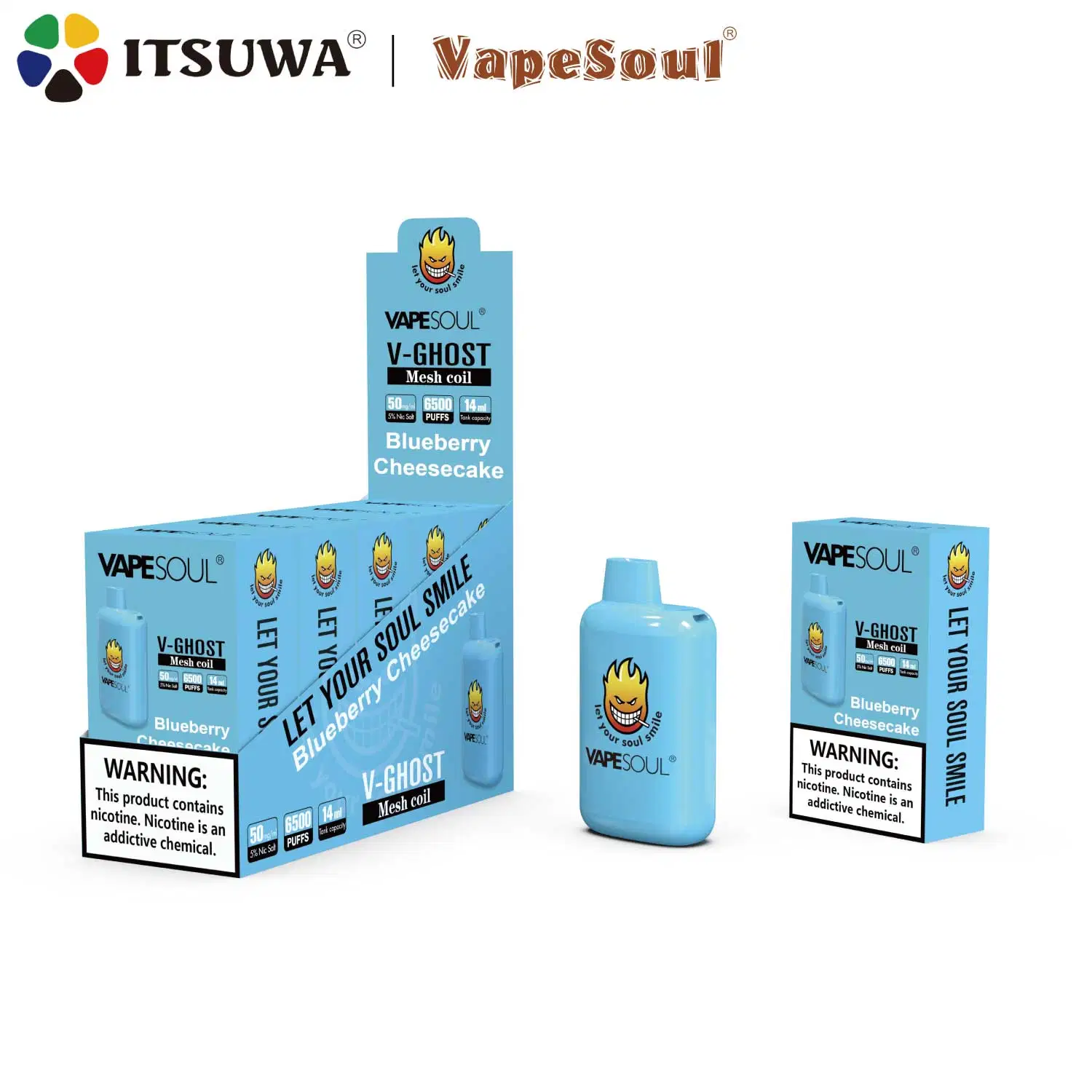 Comercio al por mayor de hielo de la uva Vapesoul 6500 inhalaciones desechables bobina de malla Vape