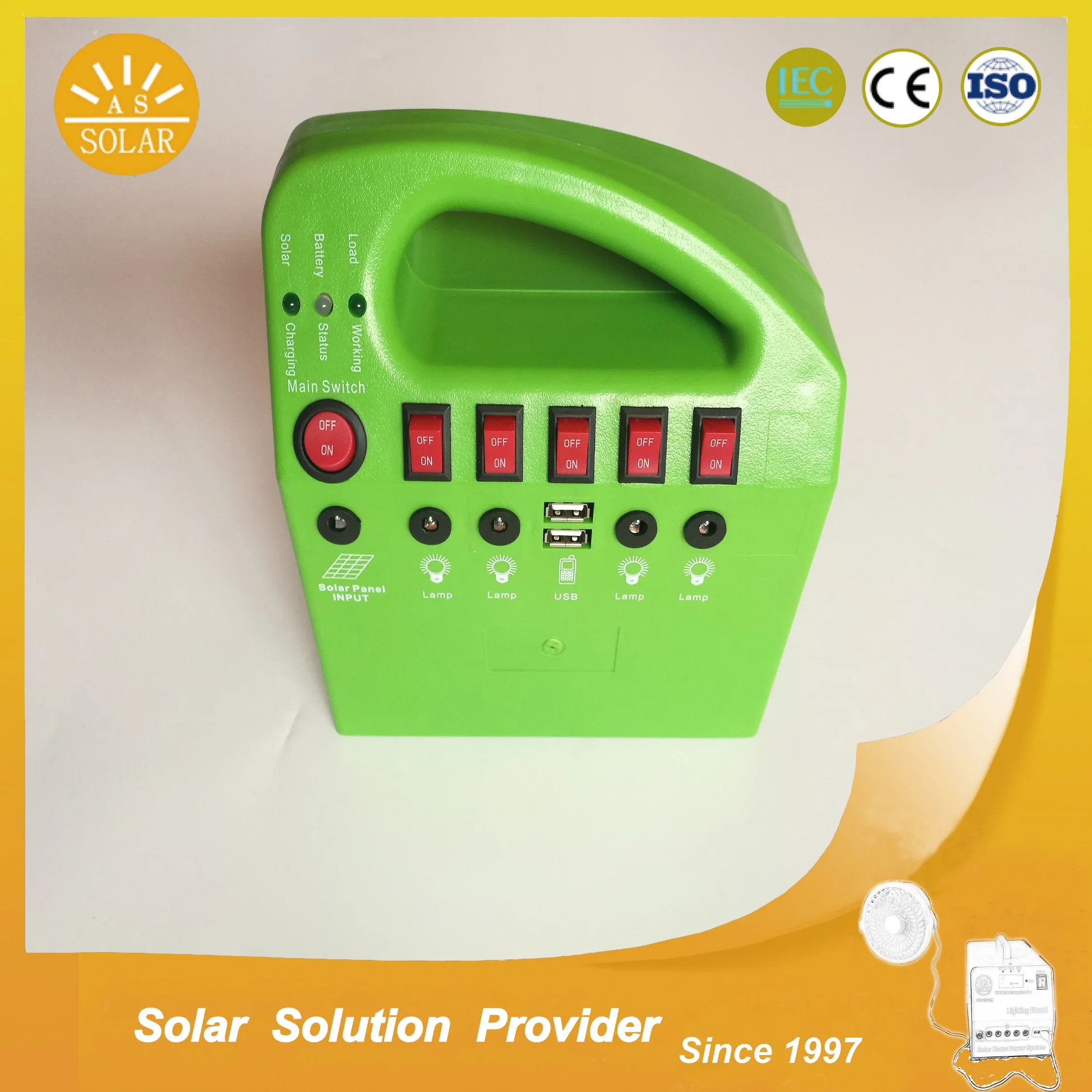 Green Energy 15W Portable Solar Lighting System with MP3 and FM Radio Function