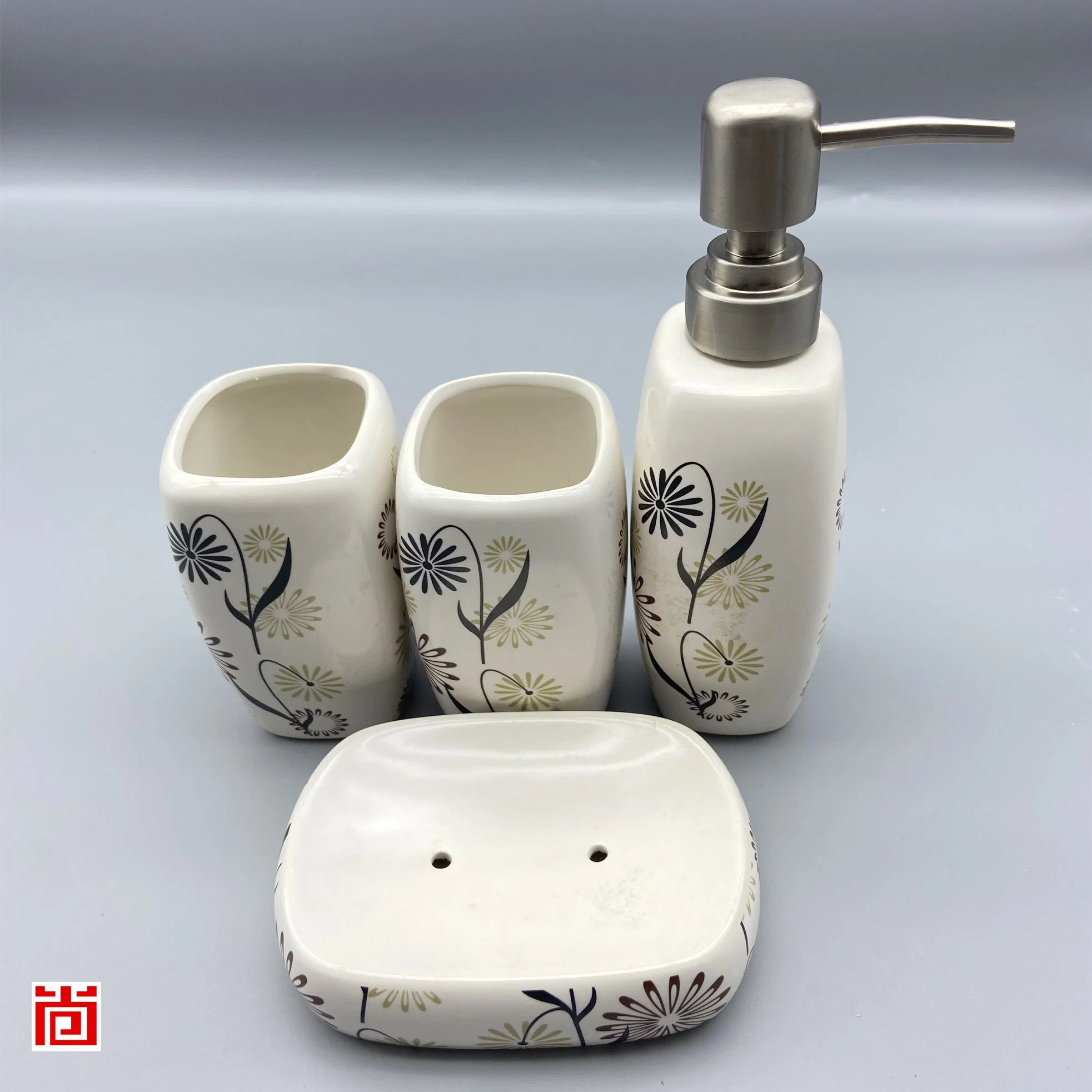 Ceramic Bathroom Set with Beautiful Print Inside a Box