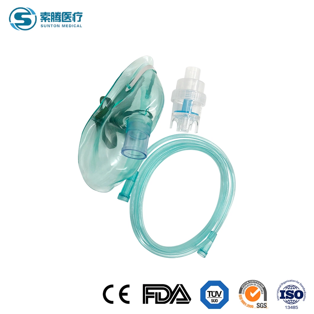 Sunton China Silicone Laryngeal Mask Manufacturer 49*38*32cm Measurement 100PCS/CTN Child M Plastic Oxygen Mask Medical Disposable PVC Oxygen Mask with Tubing