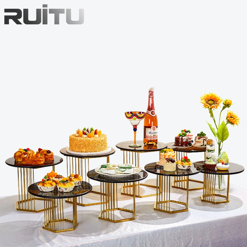 Multi-Layer Attractive Round Metal Beauty Buffet Event Catering Food Dessert Server Set Frame Shelf Hotel Restaurant Supply Stainless Steel Buffet Display Stand