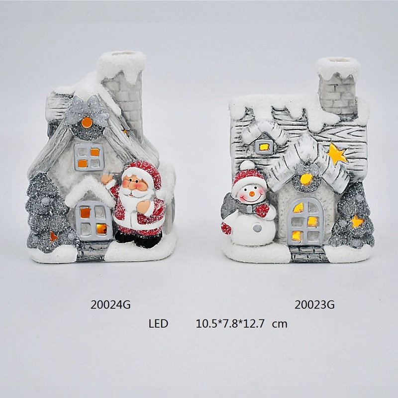 Commerce de gros village Christams ornement en céramique, Santa Claus Craft avec éclairage LED pour décoration maison