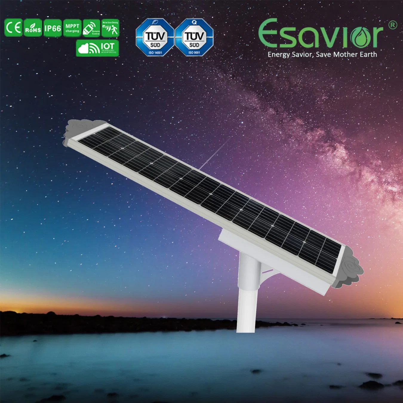 5000lm IP66 Waterproof 50W Integrated Solar Street Lighting Motion Sensor Iot Remote Control All in One Manufacturer Ce RoHS TUV IP66