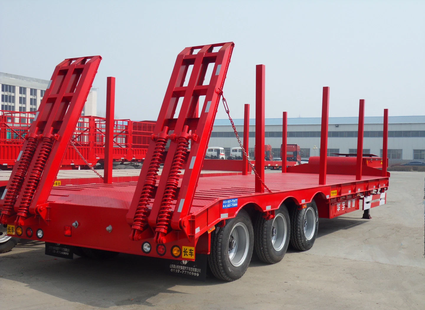 Transport Low Bed Trailer Low Loader 3 Axle 60/70/80 Tons Lowbed Truck Semi Trailer