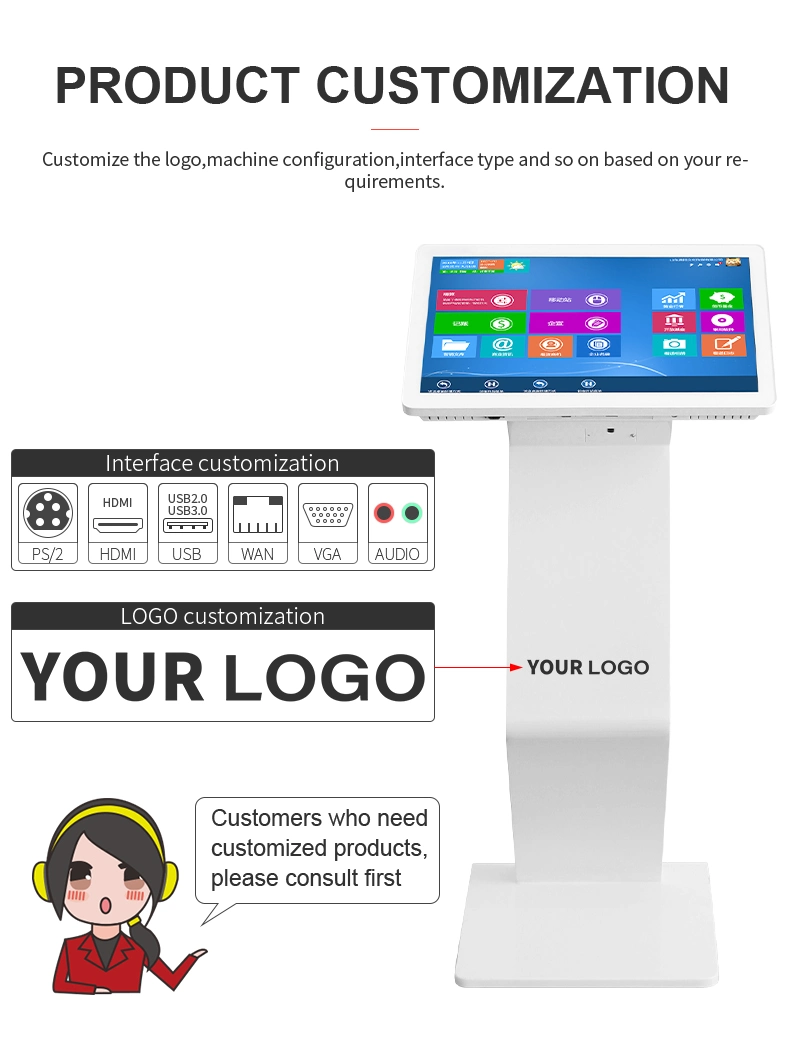 Pantalla táctil LCD del centro comercial de kiosco de autoservicio de mando a distancia Pantalla de pie Información Kiosk todo en un PC