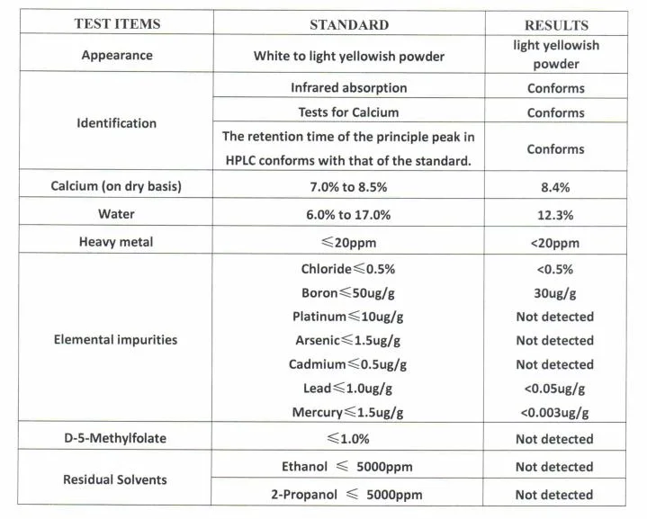 CAS 151533-22-1 L-5-Methyltetrahydrofolate Calcium Nutrition Enhancers