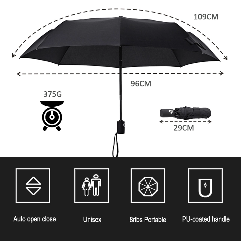 High quality/High cost performance  Auto Open Close Travel Umbrella, Automatic Compact Rain 3 Foldable Umbrella