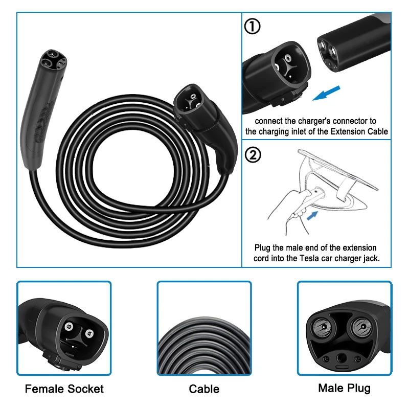 16A 32A 48A 3.5kw 7kw 11kw Smart New Energy Car Electric Vehicle Charger AC Charging Nacs Tesla Extension Cord Cable