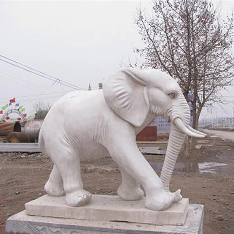 Hand Carving Stone Sculpture Natural White Marble Elephant Statue Granite Elephant Sculpture